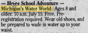 Michigan WaterWorld - JUNE 14 1998 AD FOR THE PARK